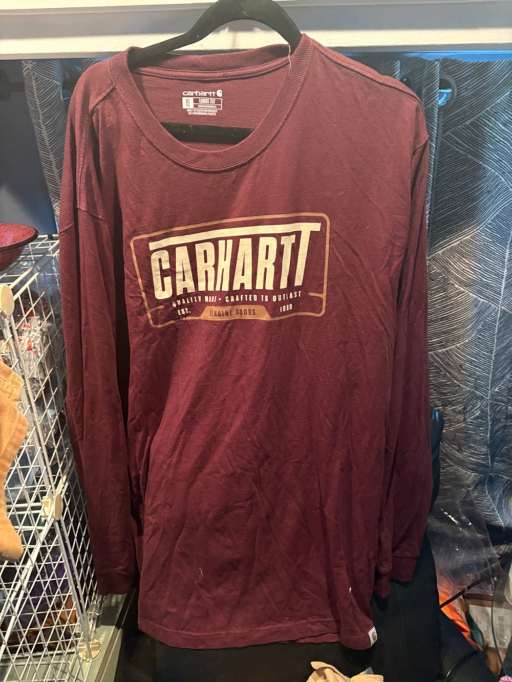 Carhartt Long-Sleeve Logo Tee - Maroon with Gold Print